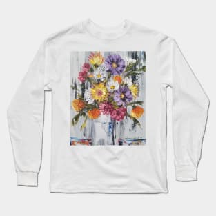 beautiful floral bouquet, country cottage flowers, colorful flowers, cottage decor, abstract flowers, modern flowers Long Sleeve T-Shirt